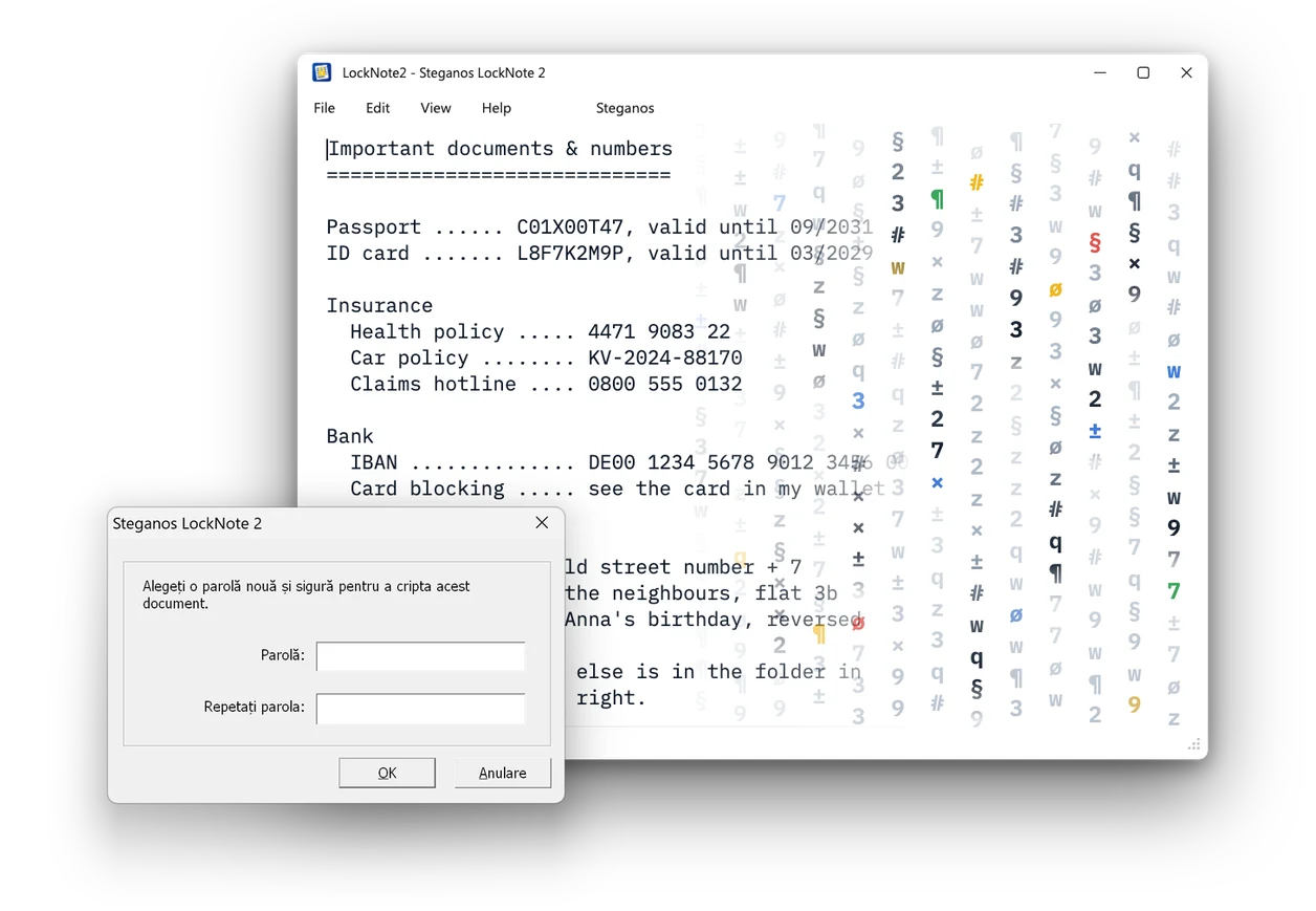 Steganos LockNote 2: Criptare text