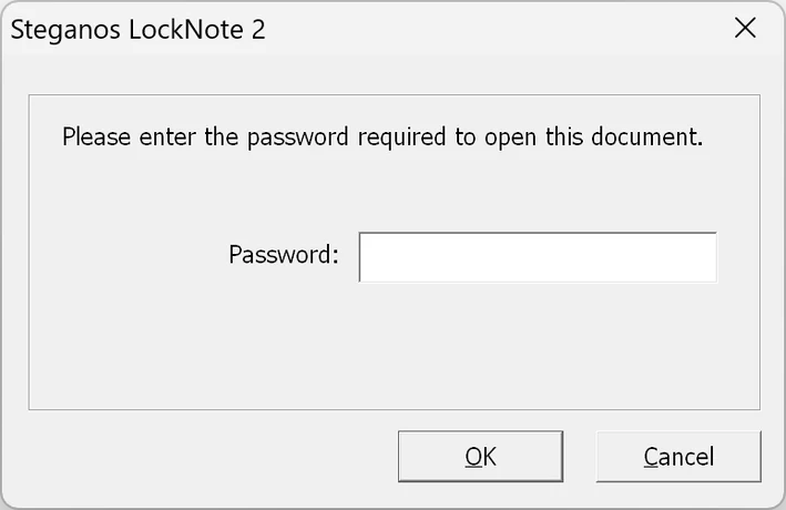 Password prompt of Steganos LockNote 2