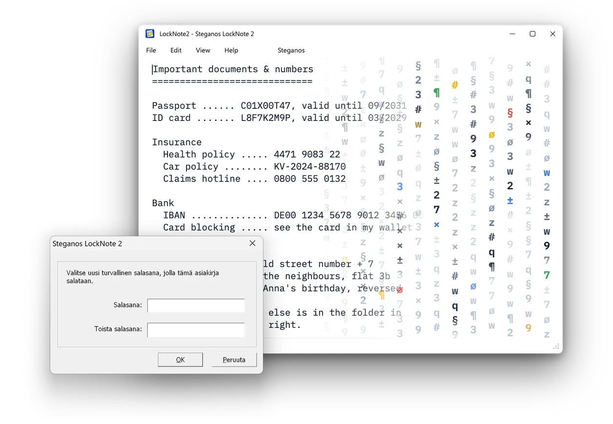 Steganos LockNote 2: Tekstin salaus