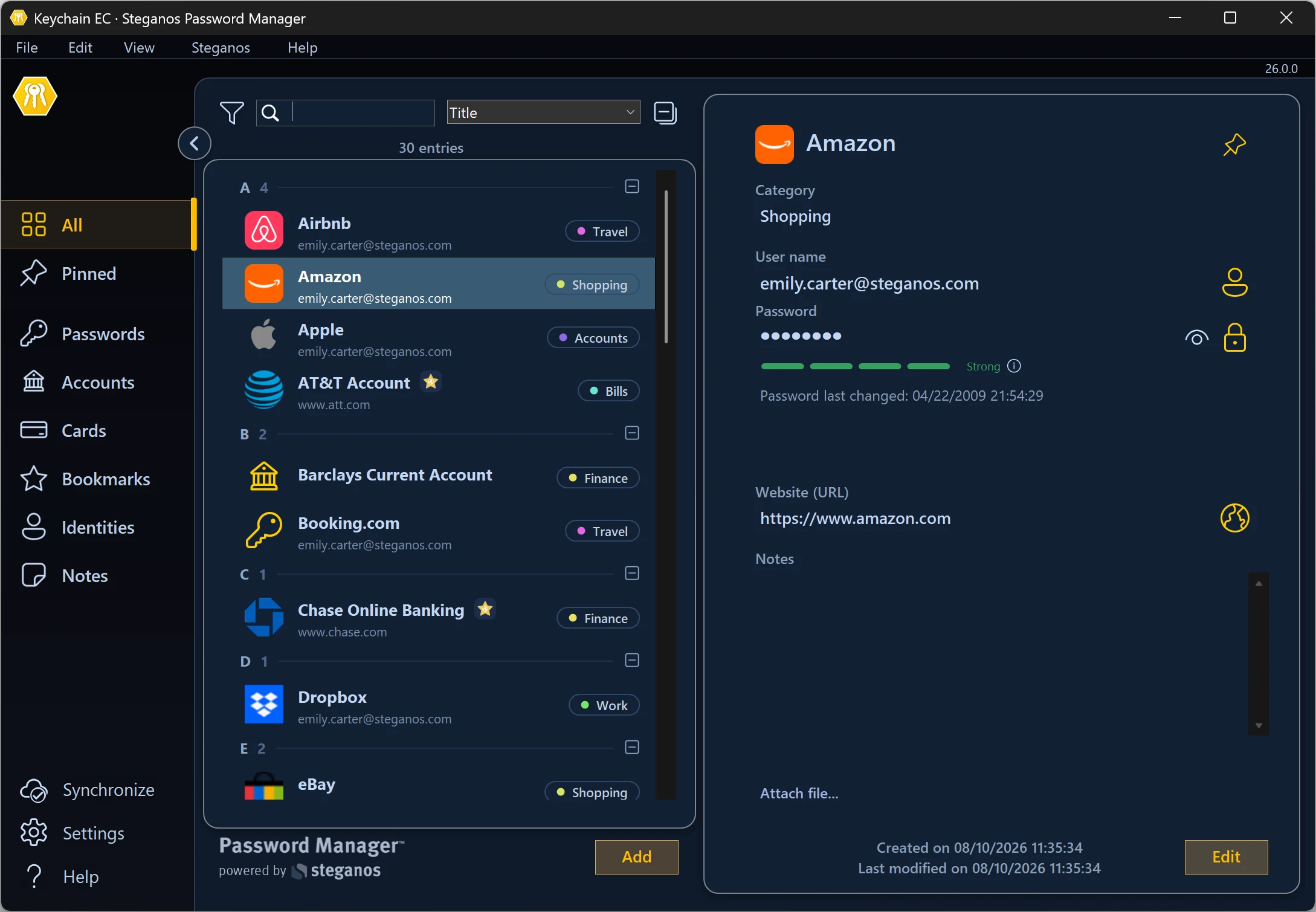Steganos Password Manager in dark mode