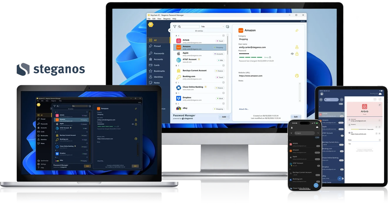 Steganos Password Manager 26 on PC, laptop, smartphone and tablet