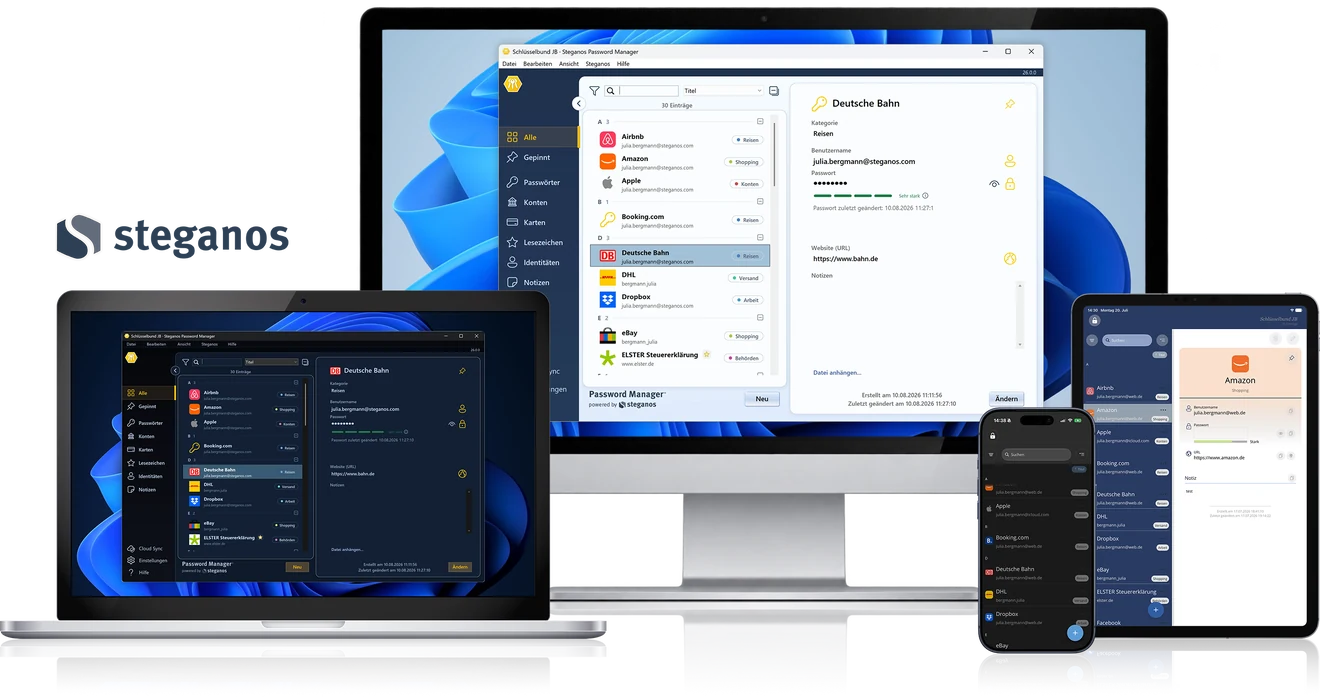 Steganos Passwort-Manager 26 auf PC, Notebook, Smartphone und Tablet