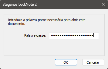 Solicitação de senha do Steganos LockNote 2