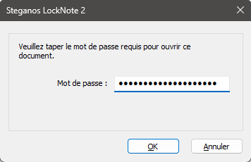 Demande de mot de passe de Steganos LockNote 2